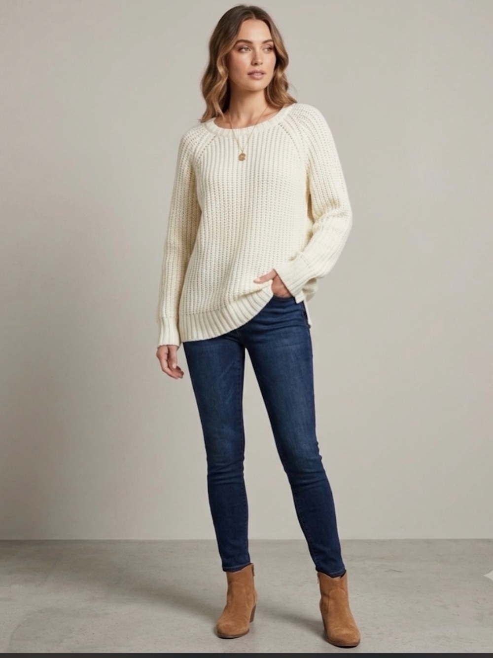 American Eagle Jegging Sweater Ivory Sparkle Knit Scoop Neck Large.